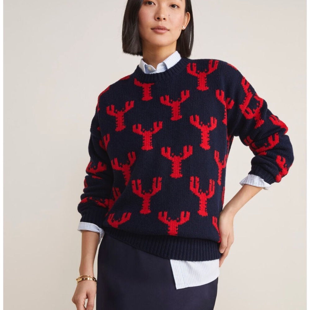 Vineyard Vines Navy and Red Lobster Sweater M